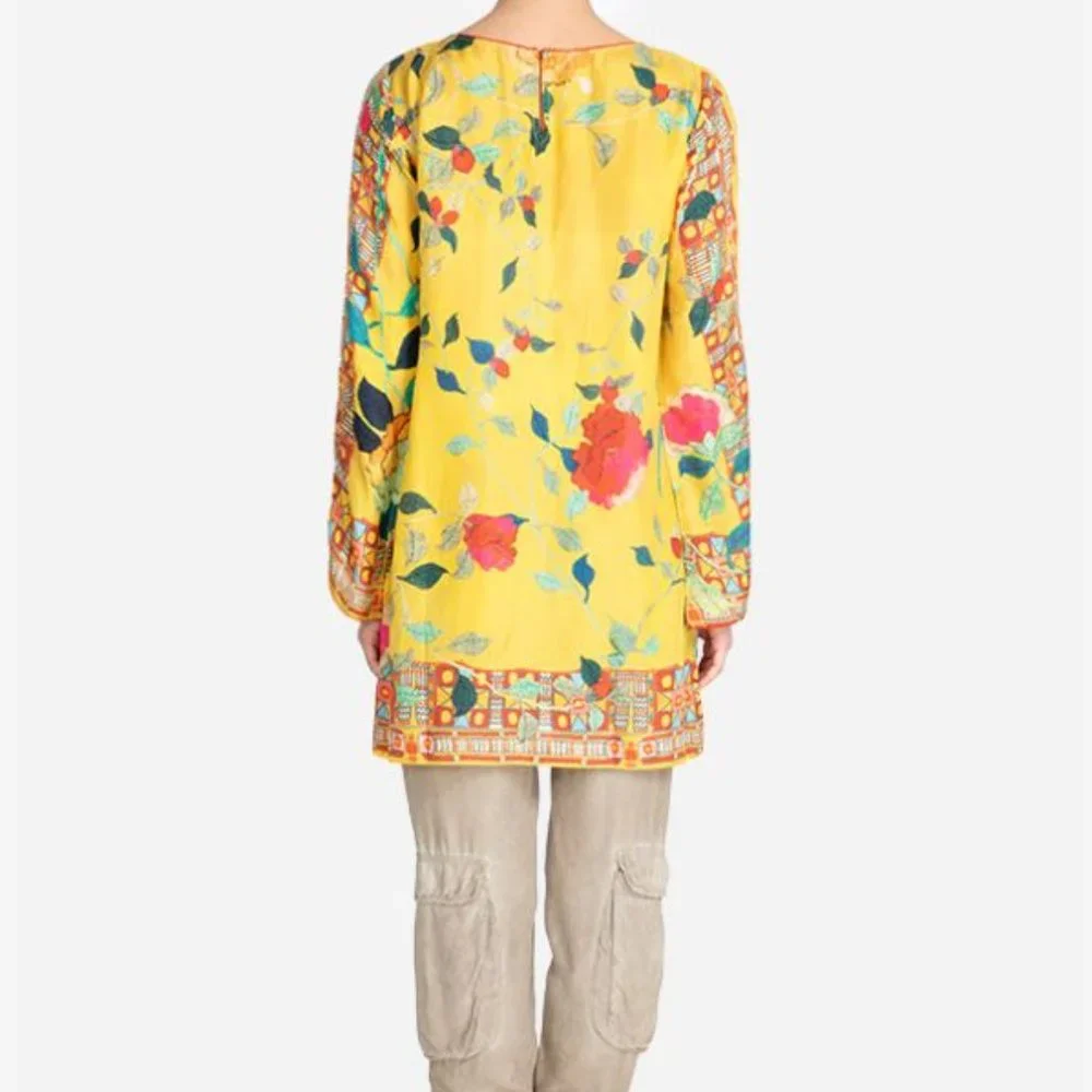 NWT Johnny Was Silk Sellio Long Tunic Yellow Medium